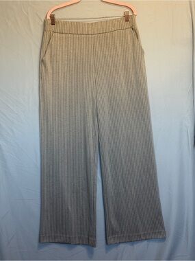 B.Young Womens Wide-Leg Pinstripe Pants XL Taupe Pockets Office Workwear Casual